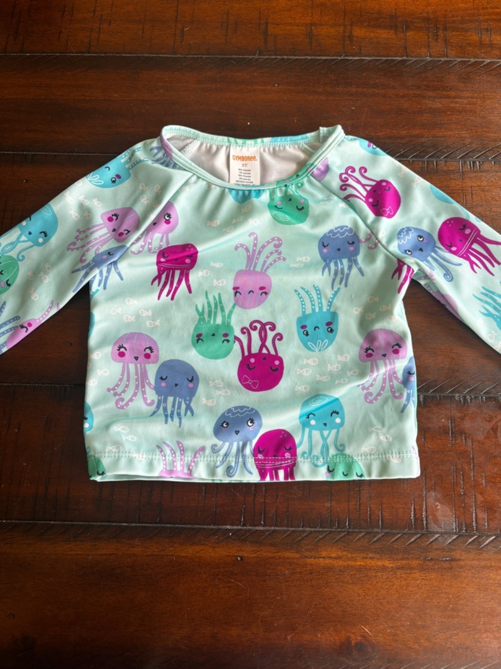 Gymboree Mint Long-Sleeve Jellyfish Rash Guard with Pink, Purple & Teal Accents